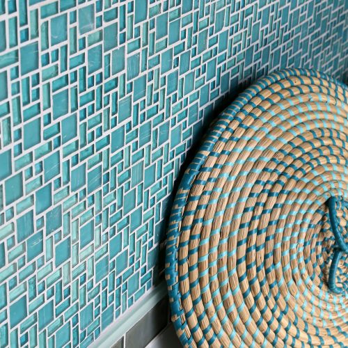 Mizumi Glass Tile Kentucky Blue Gendai Pattern Wall with Basket