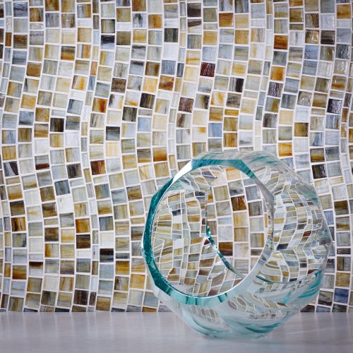 Tozen Rio Xenon Natural Glass Tile Wall behind Decoration